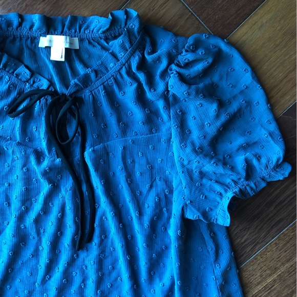 Monteau Women’s Slate Blue Chenille Polkadot Blouse - Picture 3 of 13